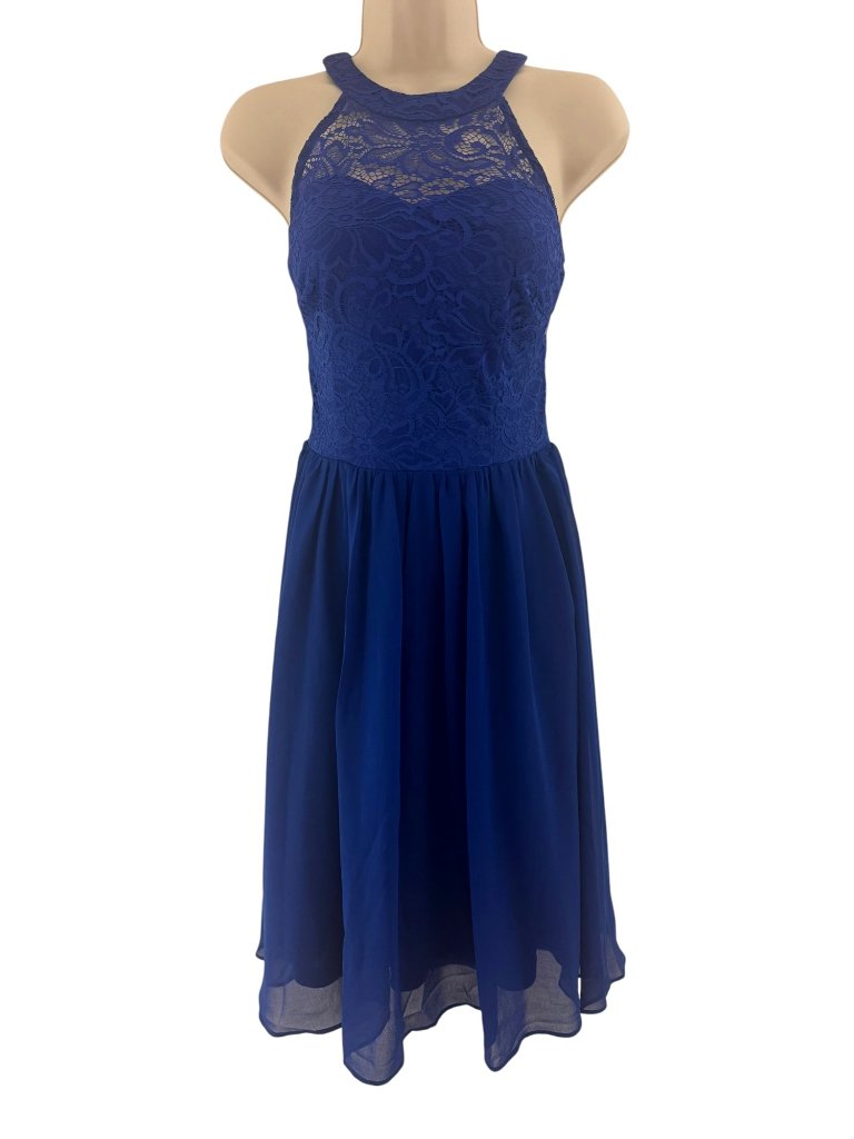 Wedlands Blue Halter Lace Bodice Swing Dress Sz M Wedding Bridesmaid Homecoming — image 3 of 8